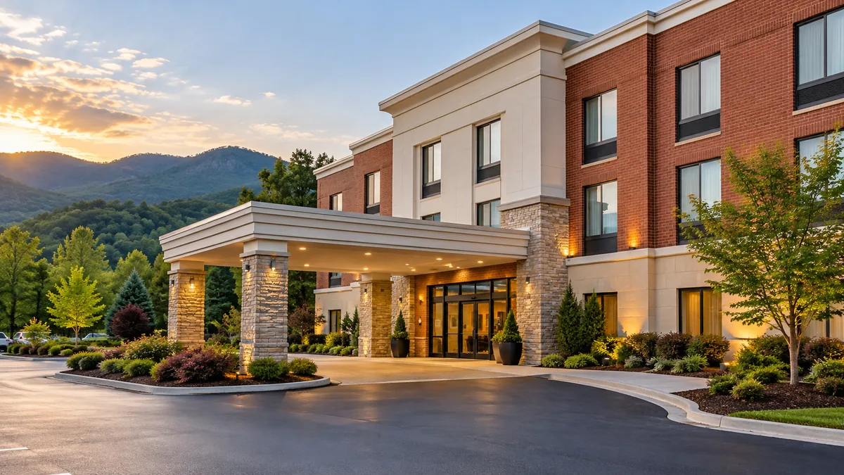 Illustrative modern hotel image for context only; not a photograph of Hampton Inn & Suites Roanoke-Downtown.